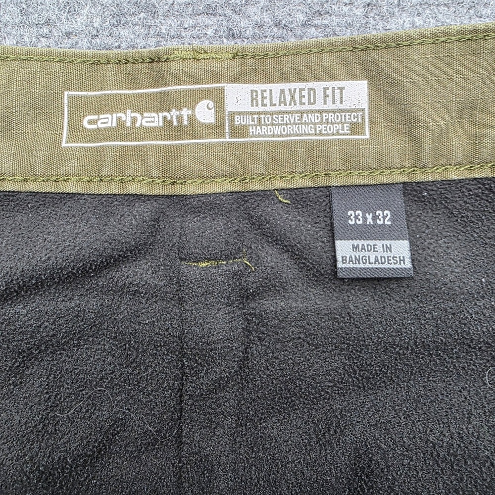 Carhartt Mens 33x32 Relaxed Fit Ripstop Fleece Lined Cargo Pants Olive Green G72 - Picture 5 of 9